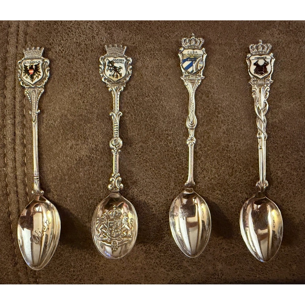 Vintage 4.5" Souvenir Spoon Lot Of 4 EPNS Cuba Austria Switzerland Monaco